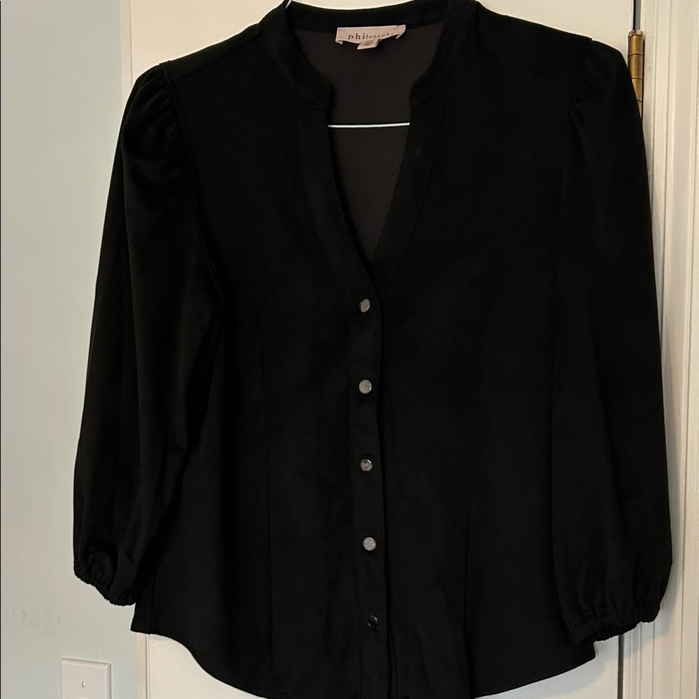 Philosophy Black Button-Up micro suede Blouse